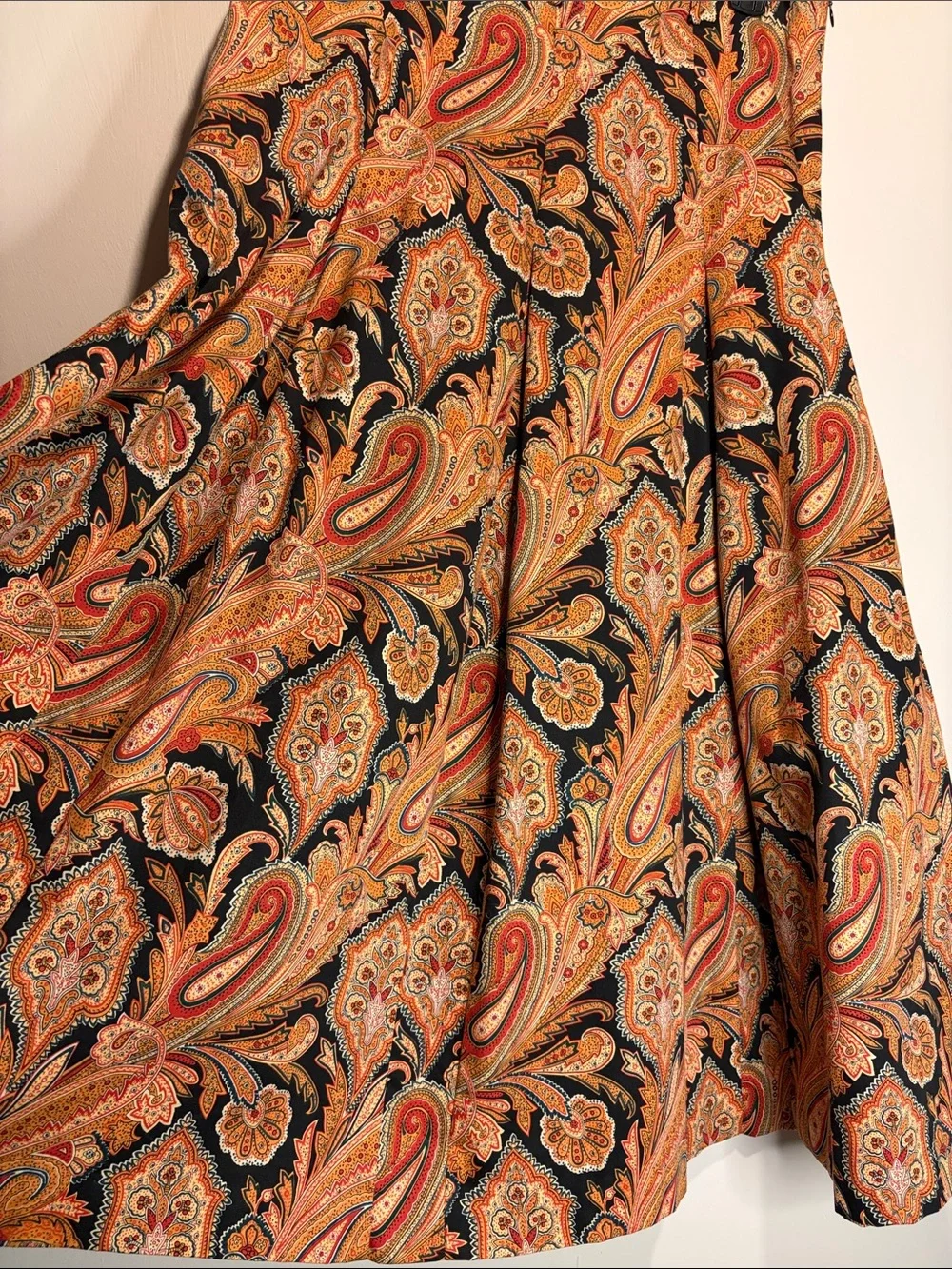 Vintage Herman Geist 100% Cotton Midi Maxi Skirt Paisley Print Pleated Size 14